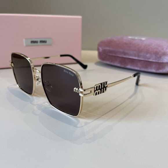 Miu Miu Gold Metal Frame Brown Sunglasses - Picture 1 of 7